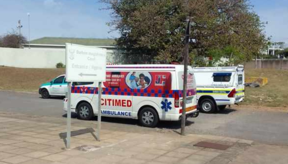 Two men shot outside the Durban Magistrate’s Court run inside for cover
